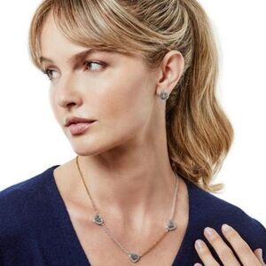 NWT Brighton Woven Heart Crystal Station Necklace Valentines Gold Silver 18-20 L